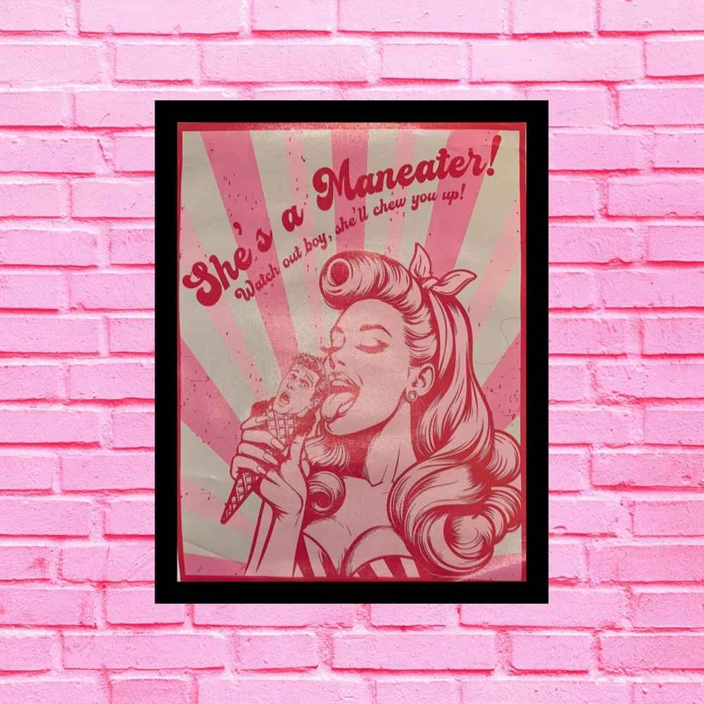 Retro “She’s a Maneater “ Pink & Red Pin Up Girl 
Ice Cream Cone Canvas Print